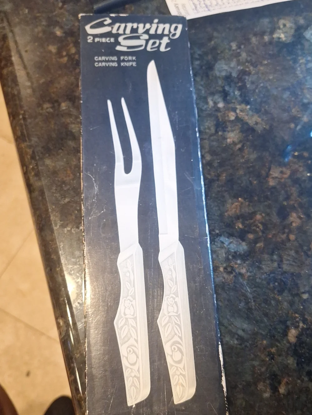 Carving Set Carving Knife & Fork - Silver Rose Pattern And Wood Made In Japan